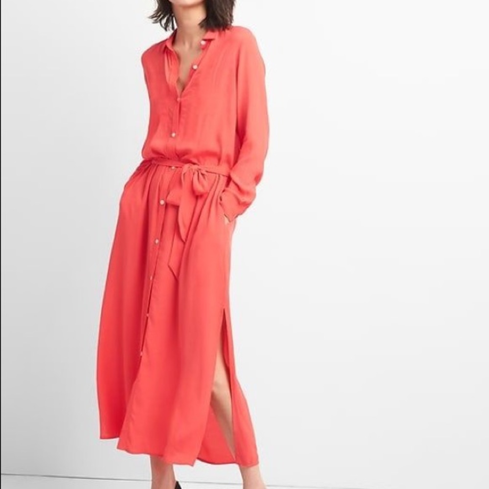 NWT GAP Coral Long Sleeve Maxi Shirt Dress